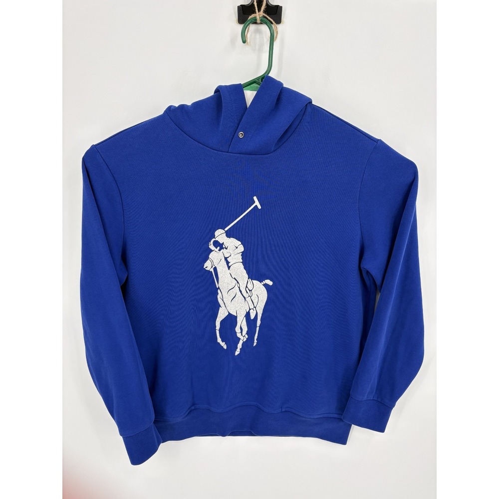 Polo Ralph Lauren Men's Double Knit Blue Big Pony Graphic Logo Hoodie Large L